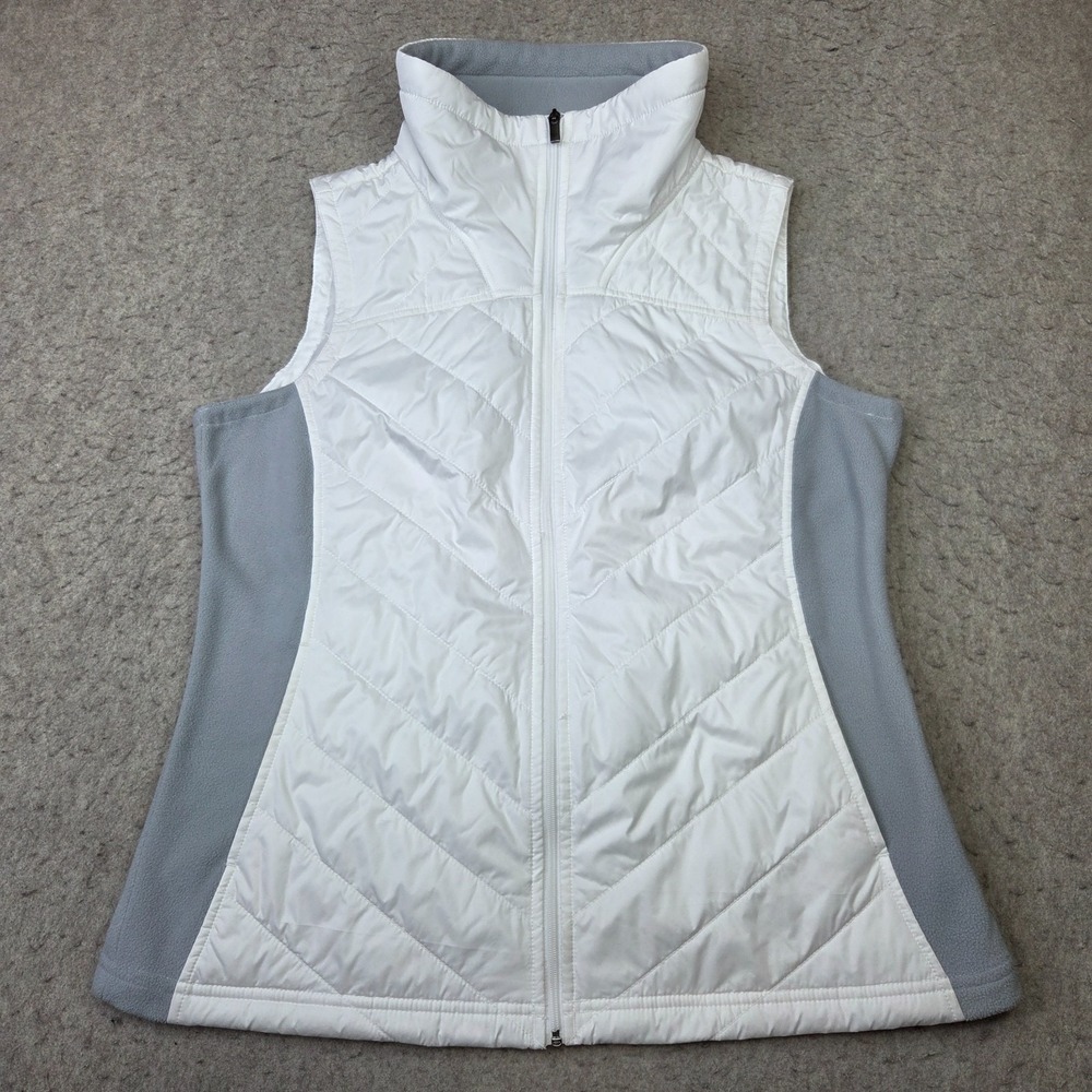 Columbia Vest Women's Large White Gray Full Zip Puffer Mock Neck Lightweight